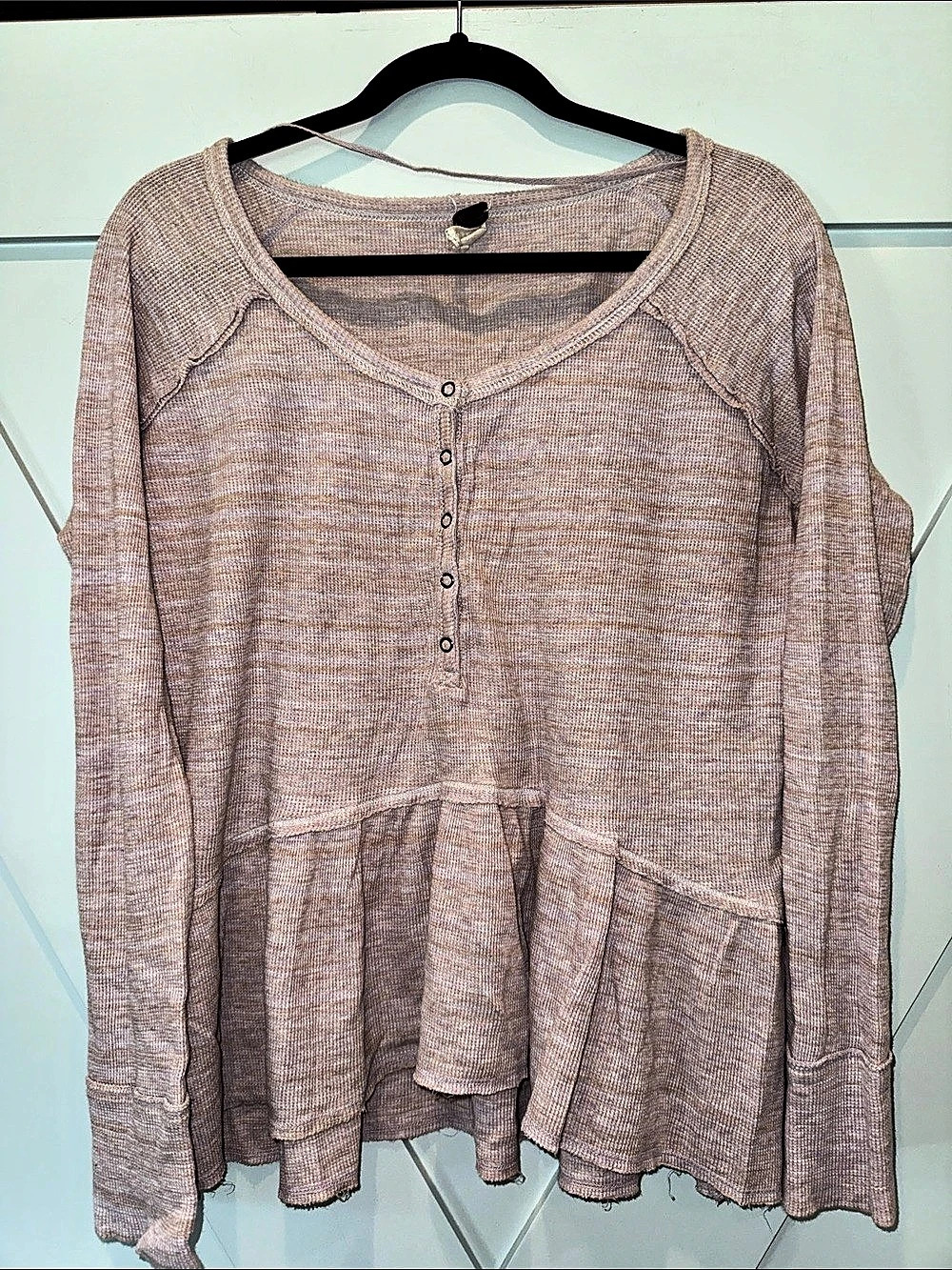 Free People We The Free Auntie Em Striped Thermal Peplum Top Pink Long Sleeve